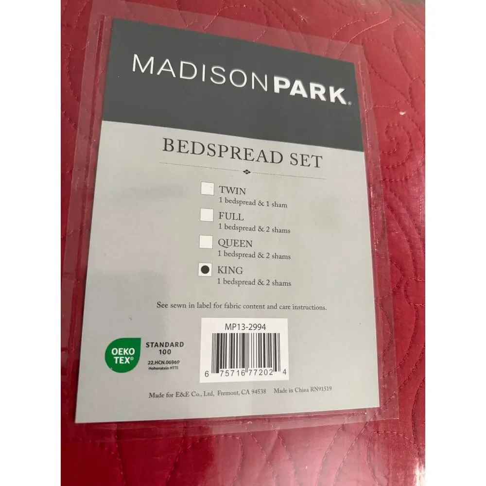 NEW! Madison Park King Red Mansfield 3pc Bedspread Set